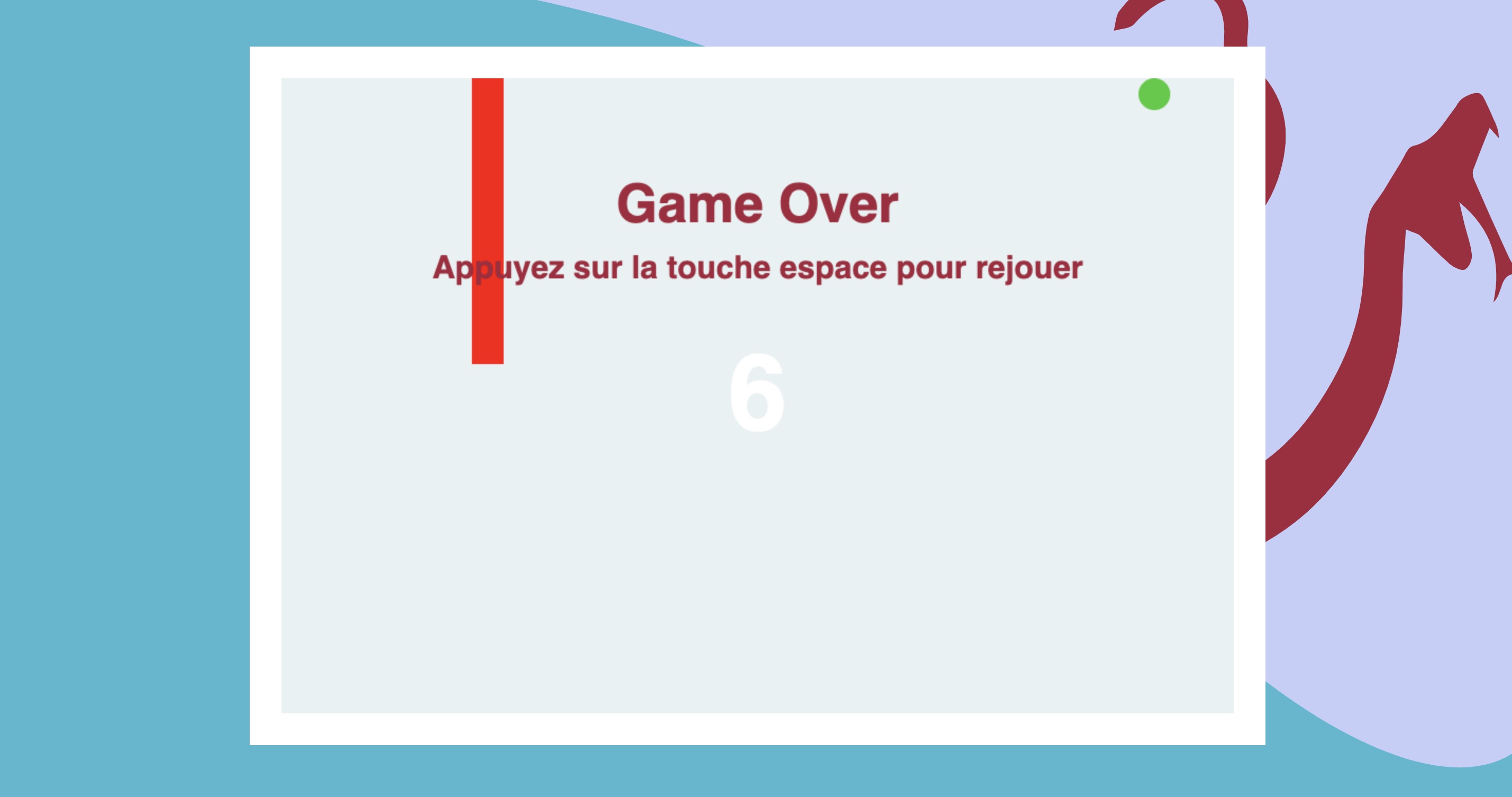 capture ecran de l'affichage du jeu: gameOver